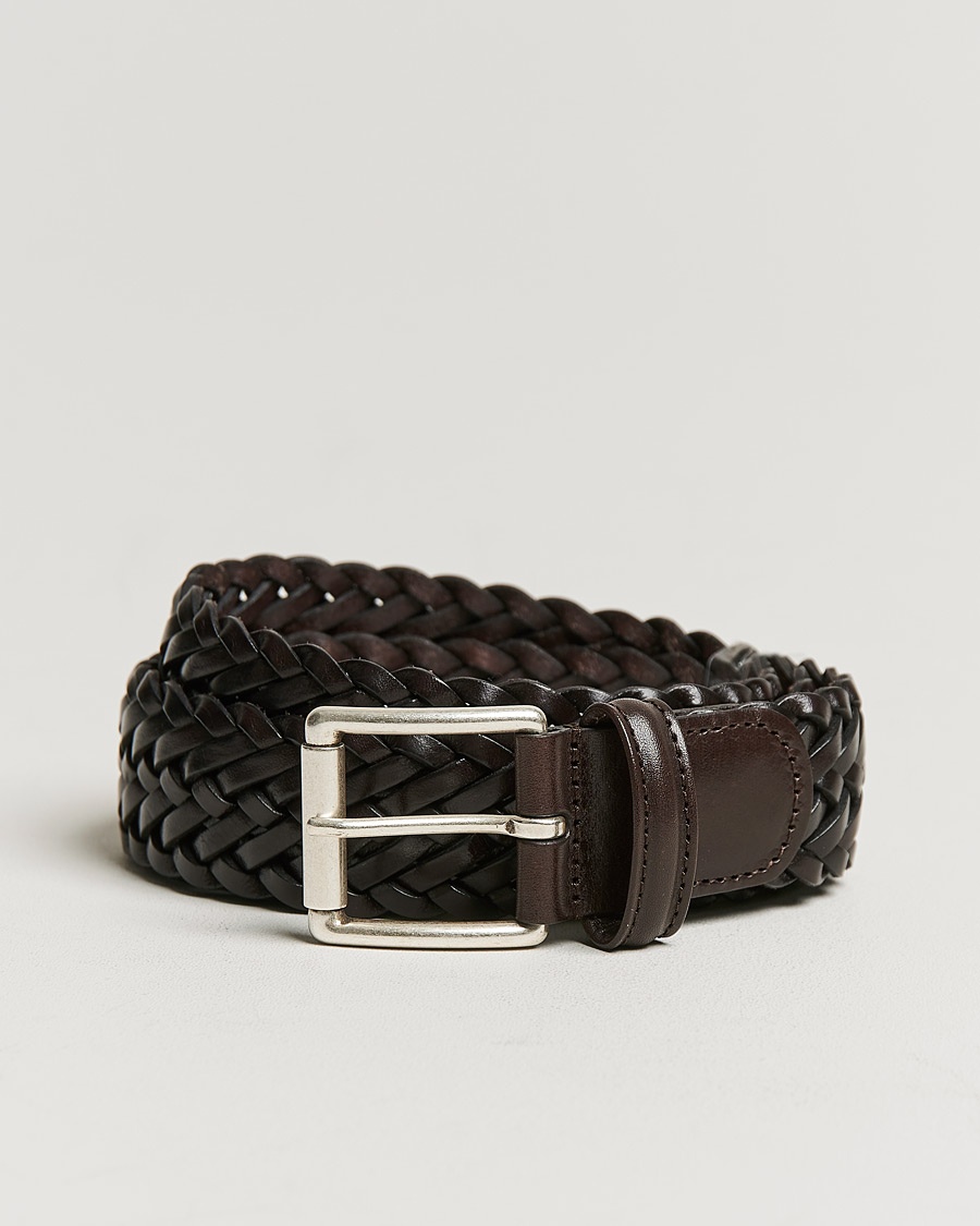 Anderson's Woven Leather 3,5 cm Belt Dark Brown – Bruin
