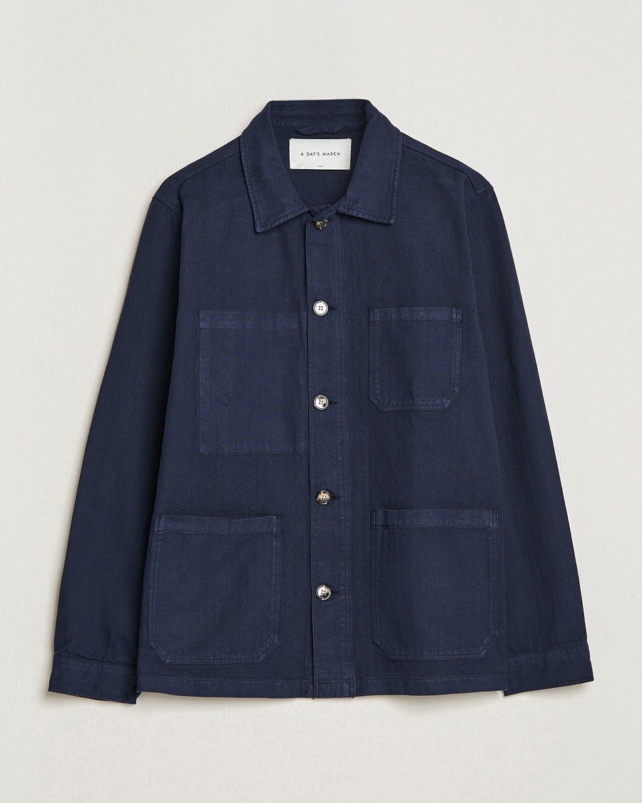 A Day's March Herringbone Overshirt Navy – Blauw