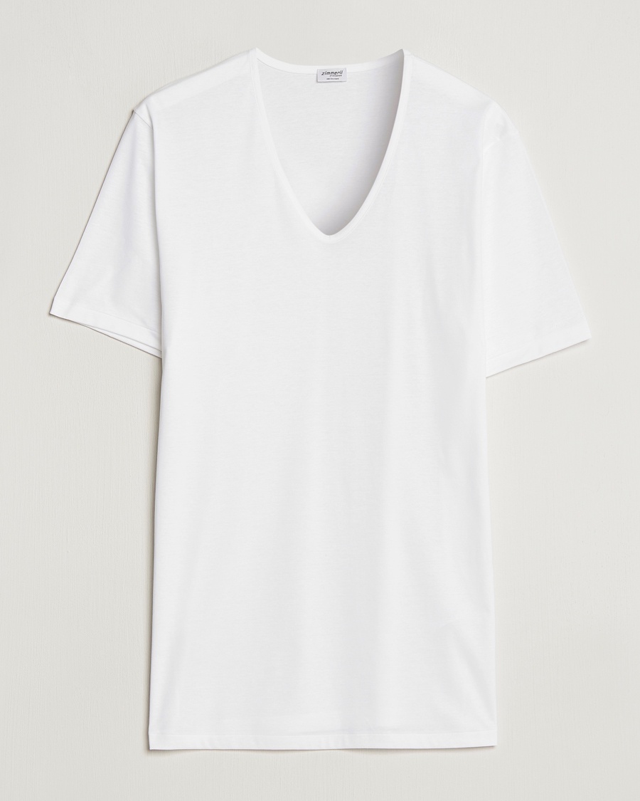 Zimmerli of Switzerland Sea Island Cotton V-Neck T-Shirt White – Wit