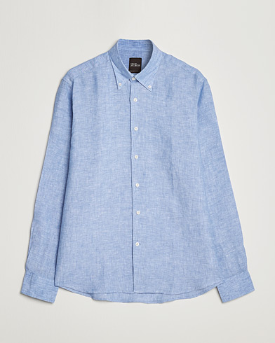 Heren | Overhemden | Oscar Jacobson | Regular Fit Button Down Linen Shirt Blue