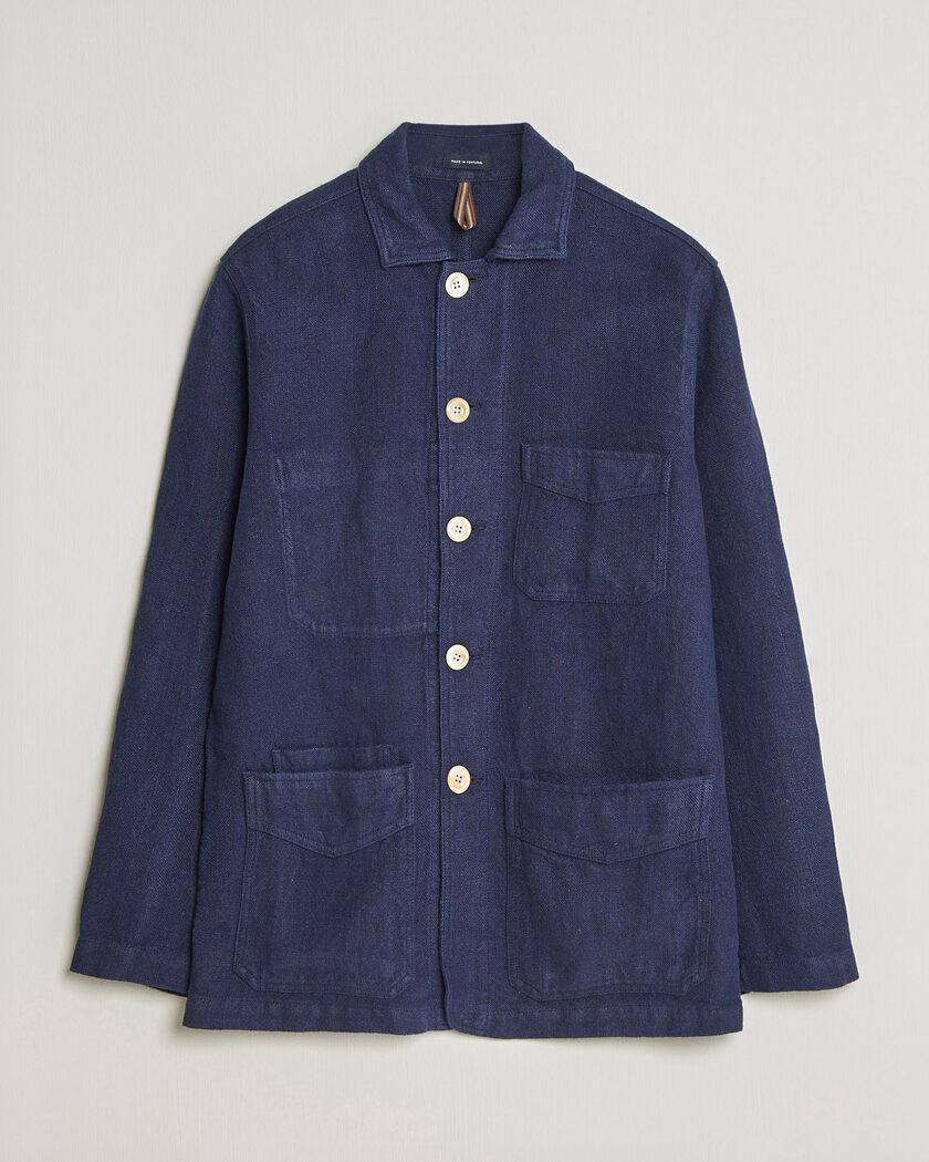 Drake's Heavy Linen 5-Pocket Chore Jacket Navy – Blauw