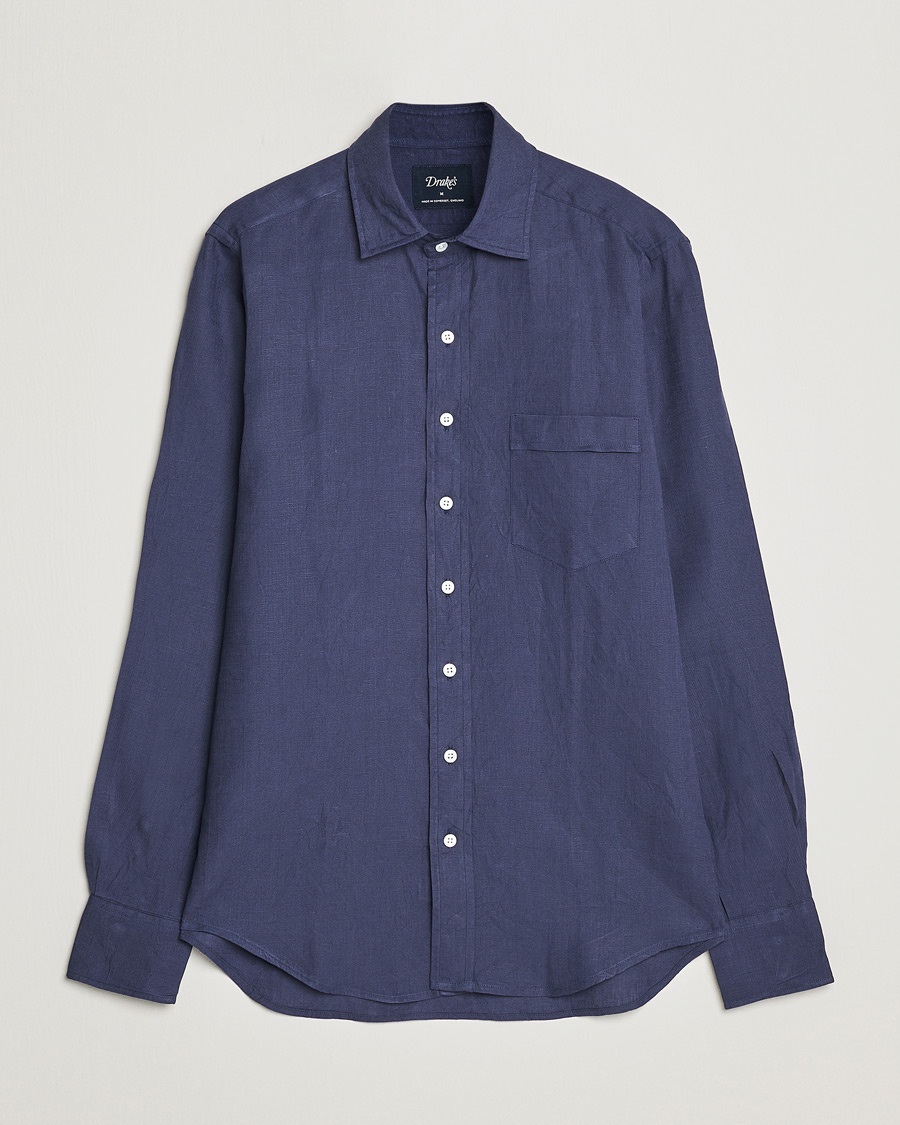 Drake's Linen Summer Shirt Navy – Blauw