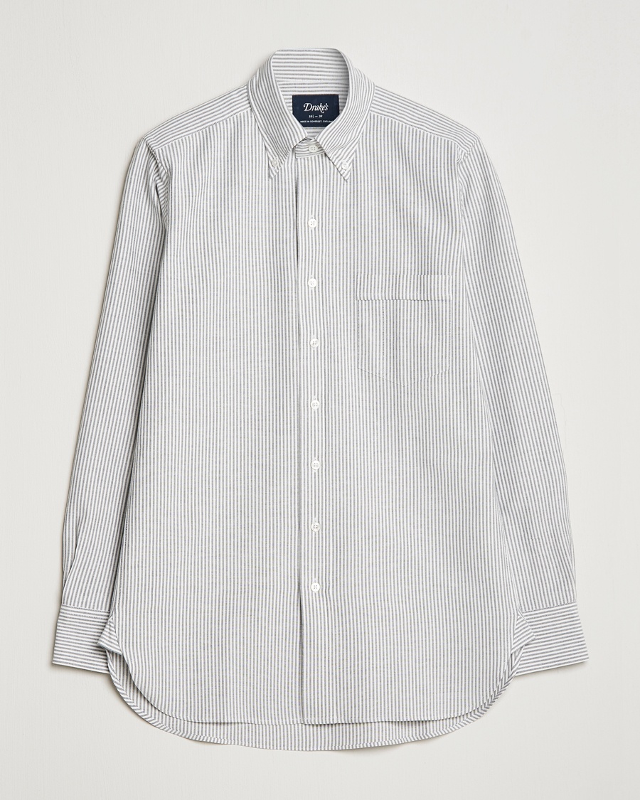 Drake's Striped Button Down Oxford Shirt Black – Zwart