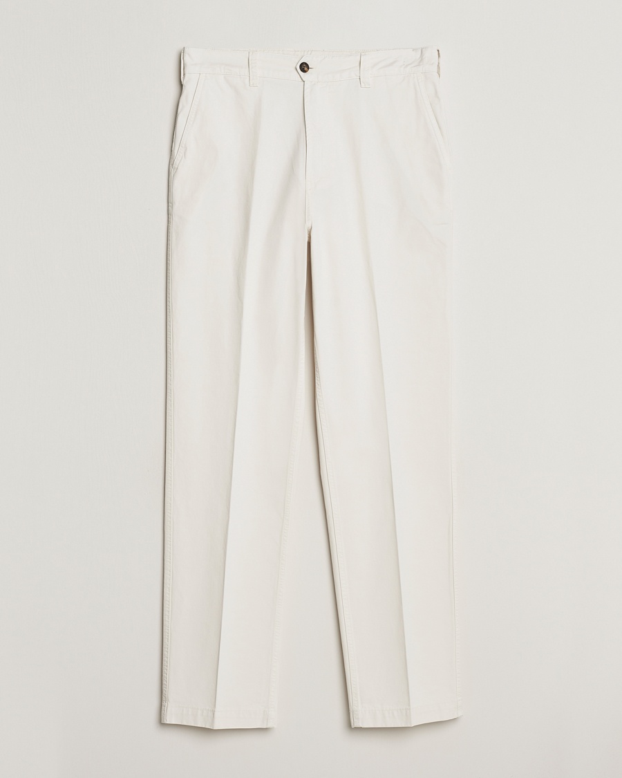 Heren |  | Drake's | Flat Front Cotton Chino Ecru