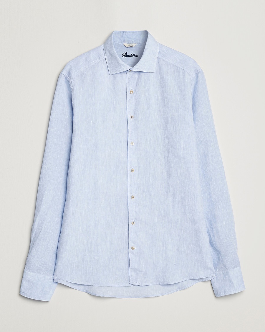 Stenströms Slimline Cut Away Linen Shirt Light Blue – Blauw