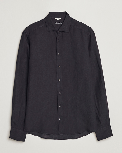 Heren | Overhemden | Stenströms | Slimline Cut Away Linen Shirt Black