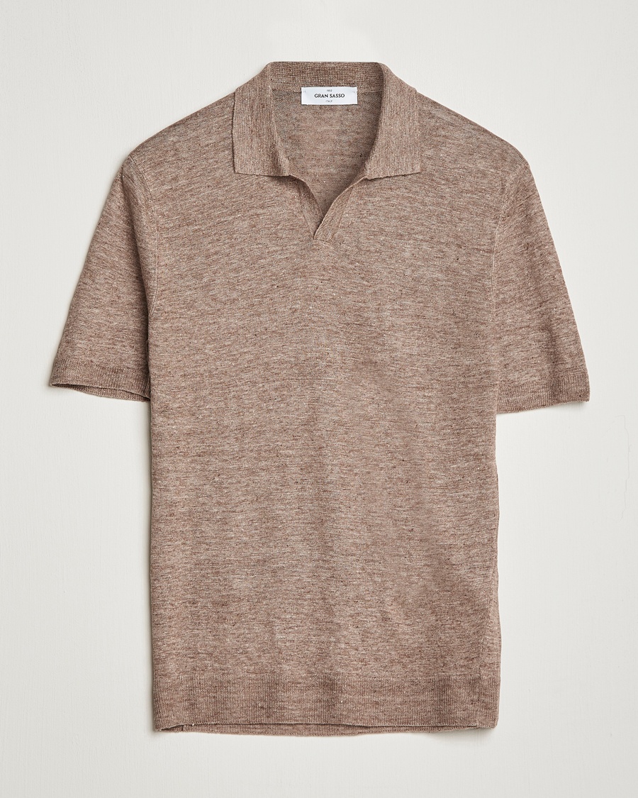 Heren | | Gran Sasso | Knitted Linen Polo Beige Melange