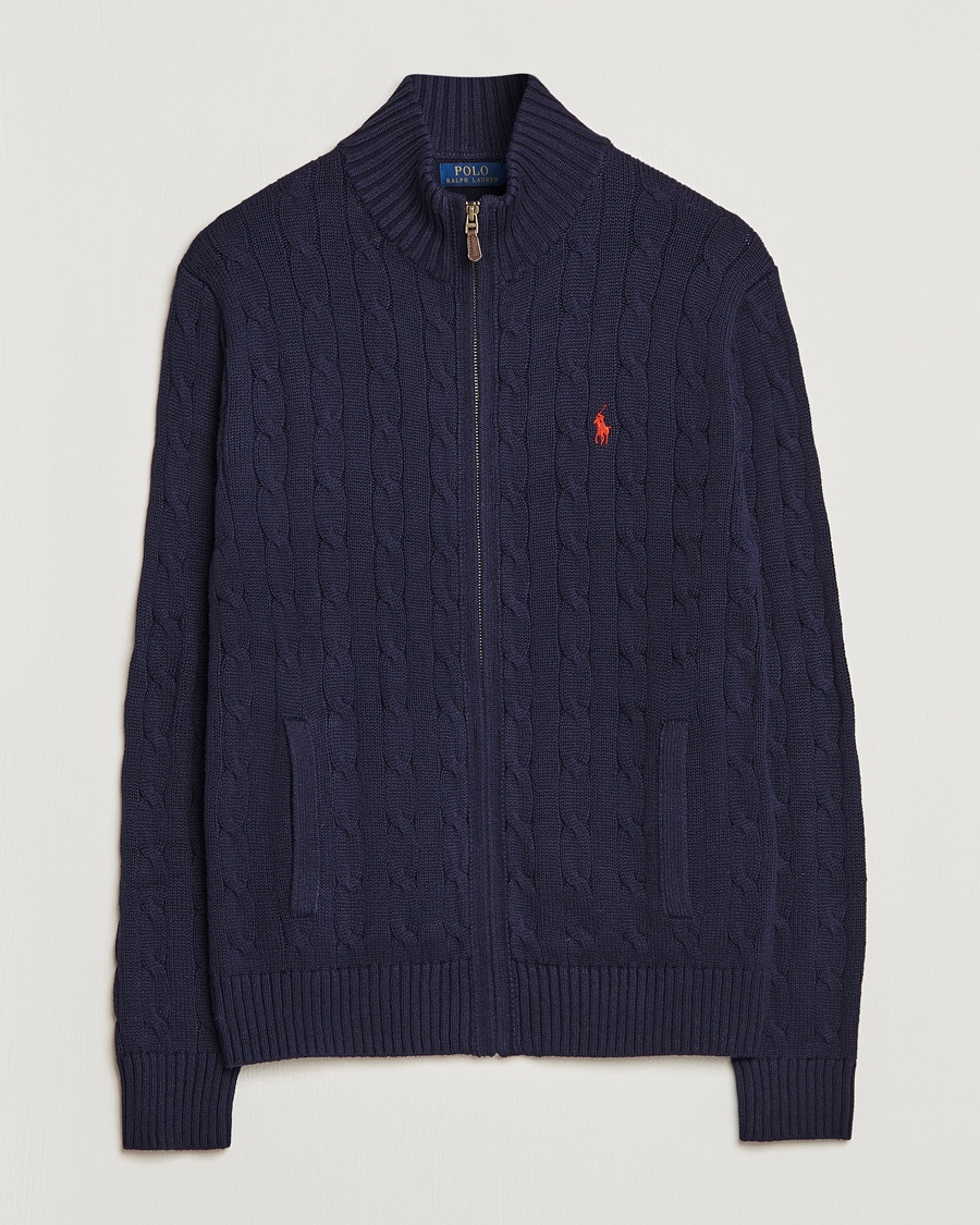 Polo Ralph Lauren Cotton Cable Full Zip Hunter Navy – Blauw