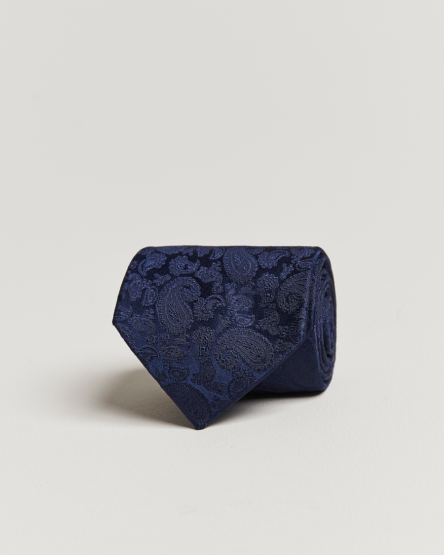 Amanda Christensen Silk Tonal Paisley Tie 8 cm Navy – Blauw