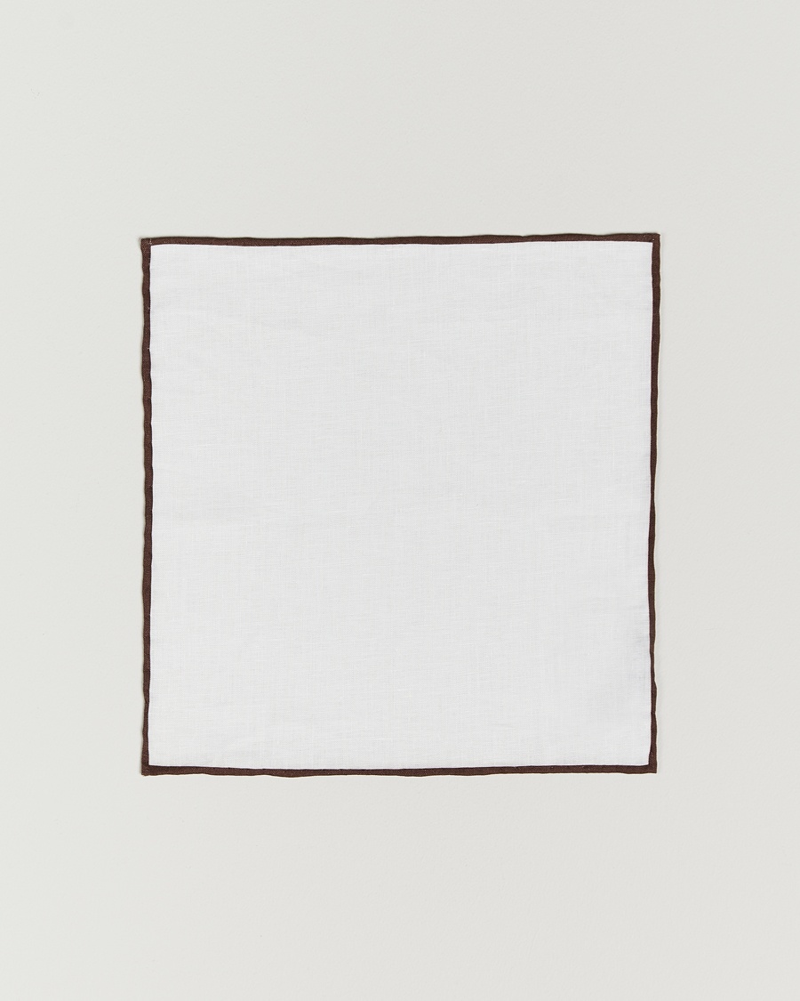 Amanda Christensen Linen Paspoal Pocket Square White/Brown – Wit