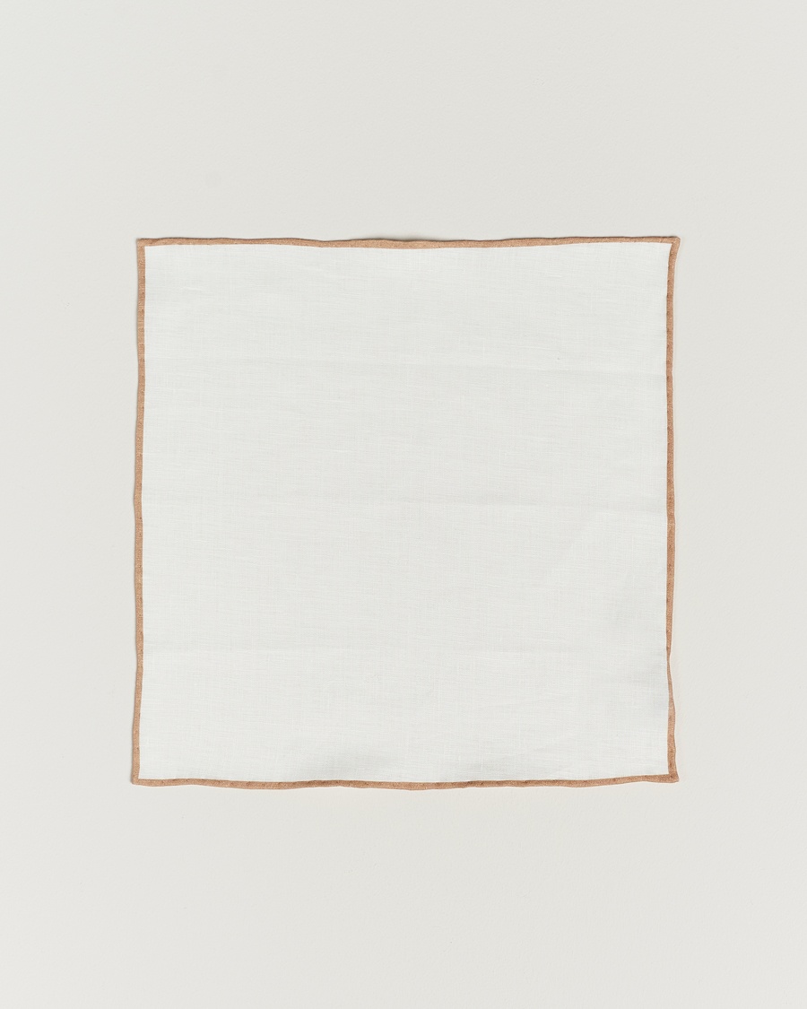 Amanda Christensen Linen Paspoal Pocket Square Sand/White – Wit