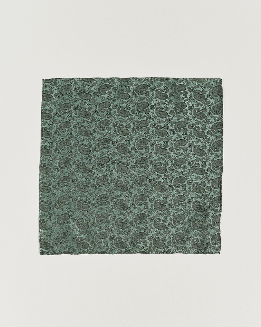 Amanda Christensen Tonal Paisley Silk Pocket Square Olive – Groen