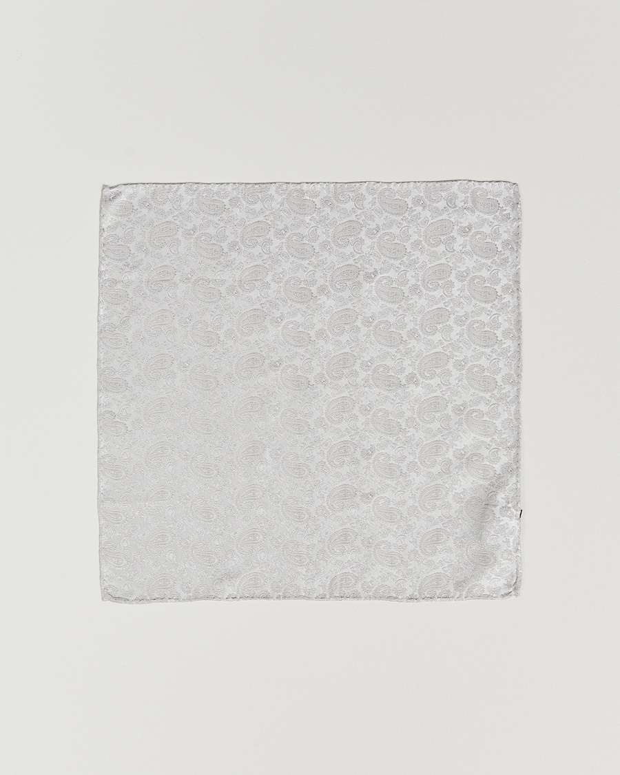 Amanda Christensen Tonal Paisley Silk Pocket Square Silver – Grijs