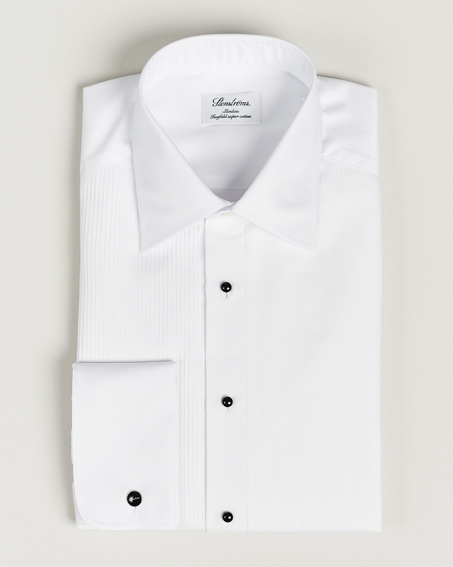 Heren | Zwarte stropdas | Stenströms | Slimline Open Smoking Shirt White