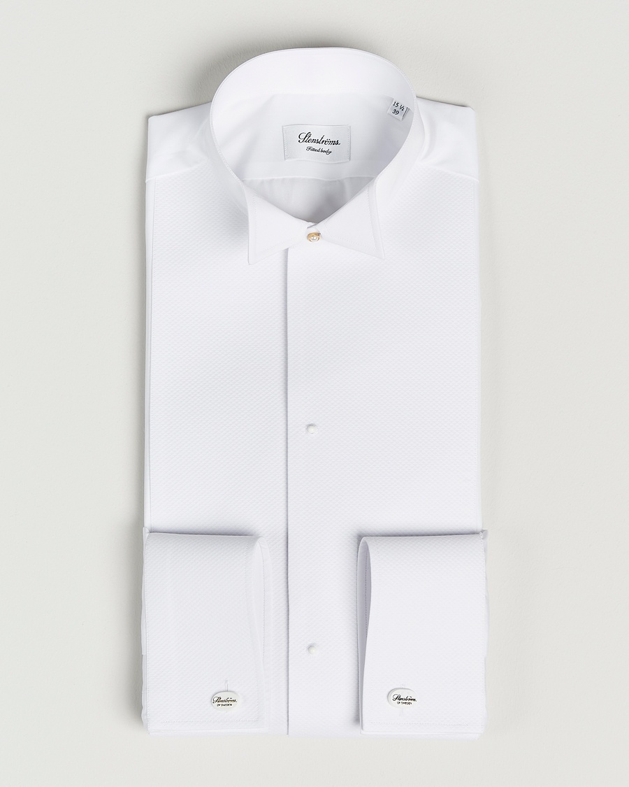 Heren | Zwarte stropdas | Stenströms | Fitted Body Stand Up Collar Evening Shirt White