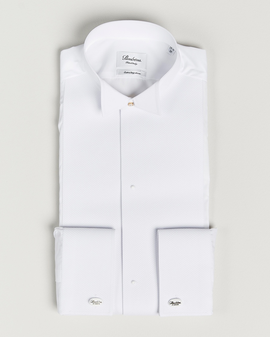 Heren | Zwarte stropdas | Stenströms | Fitted Body XL Sleeve Stand Up Collar Evening Shir White