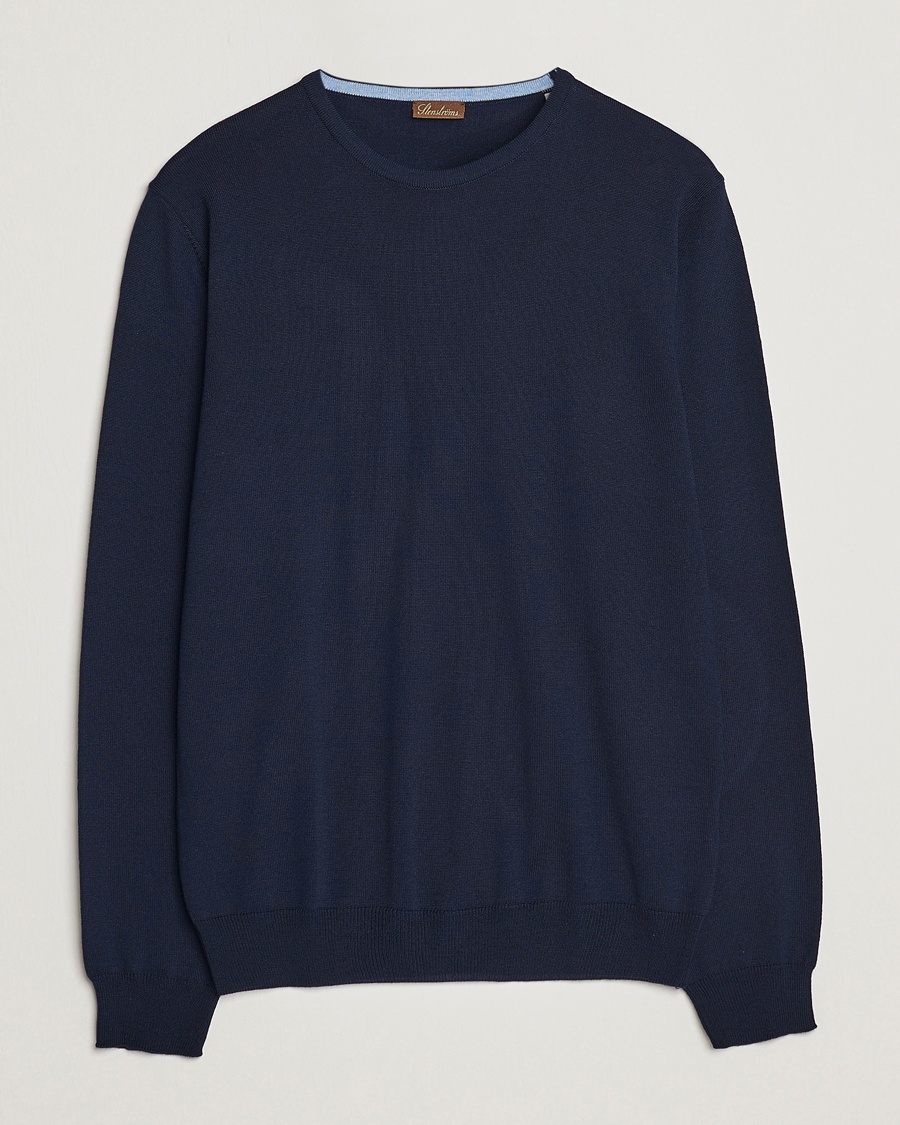 Heren | Personal Classics | Stenströms | Merino Patch Crew Neck Navy/Light Blue