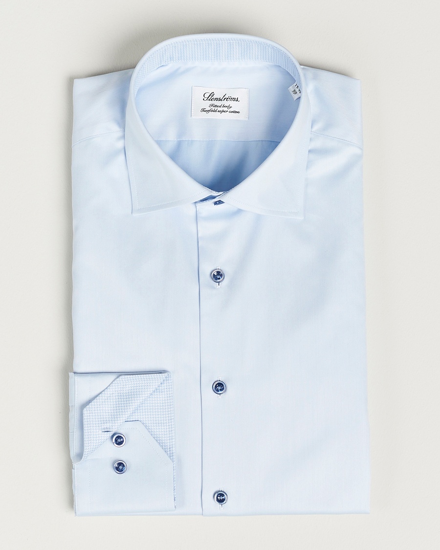 Heren | | Stenströms | Fitted Body Contrast Twill Shirt Light Blue