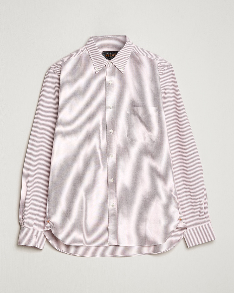 BEAMS PLUS Oxford Button Down Shirt Wine Stripe – Rood