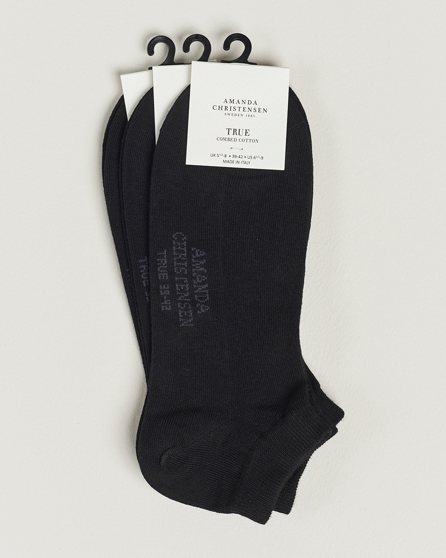 Amanda Christensen 3-Pack True Cotton Sneaker Socks Black – Zwart