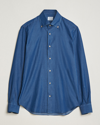 Heren |  | Mazzarelli | Soft Button Down Denim Shirt Blue Wash