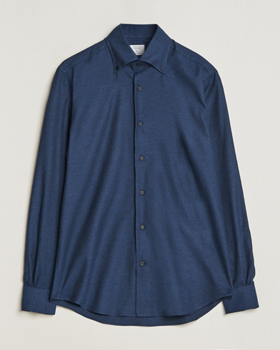 Heren |  | Mazzarelli | Soft Button Down Flannel Shirt Navy