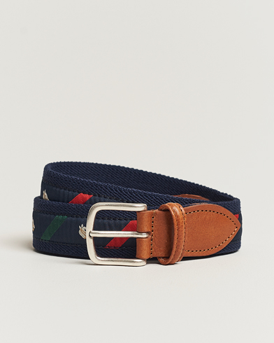 Heren | Sale | Anderson's | Woven Cotton/Leather Belt Navy