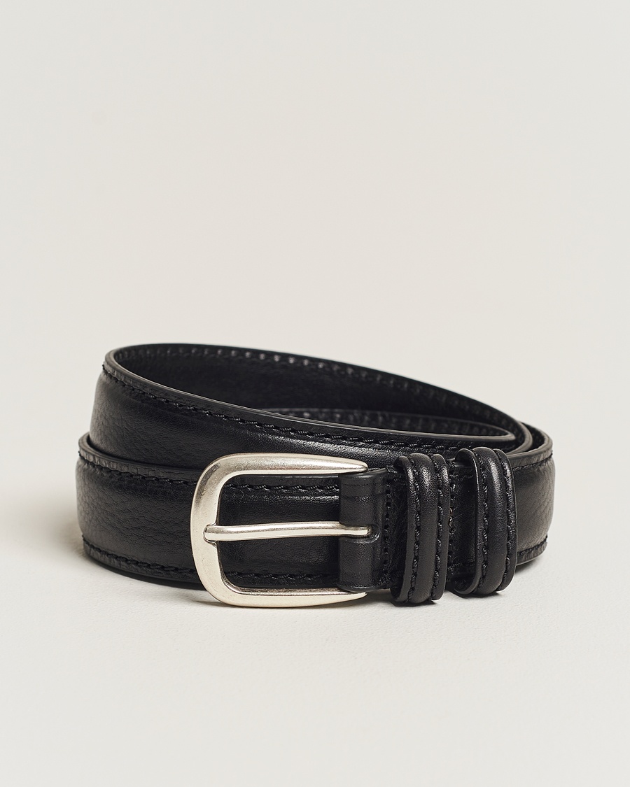 Anderson's Grained Leather Belt 3 cm Black – Zwart