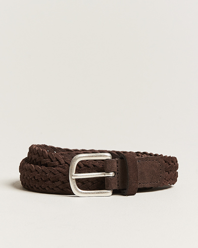 Heren | Sale | Anderson's | Woven Suede Belt 2,5 cm Brown