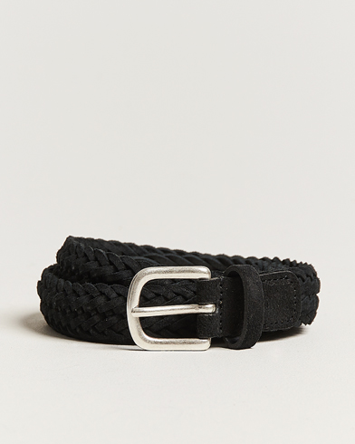 Heren | Sale | Anderson's | Woven Suede Belt 2,5 cm Black