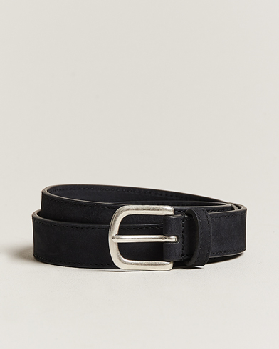 Heren | Sale | Anderson's | Slim Stitched Nubuck Leather Belt 2,5 cm Black