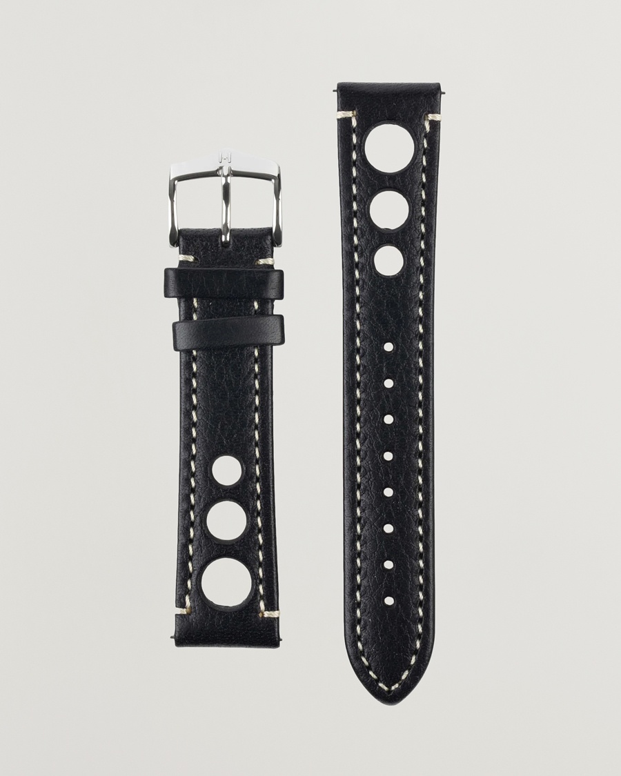 HIRSCH Rally Natural Leather Racing Watch Strap Black – Zwart