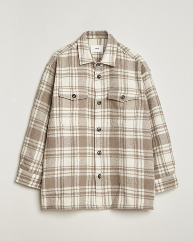 Heren | Sale | AMI | Wool Maxi Checked Overshirt Ivory/Clay