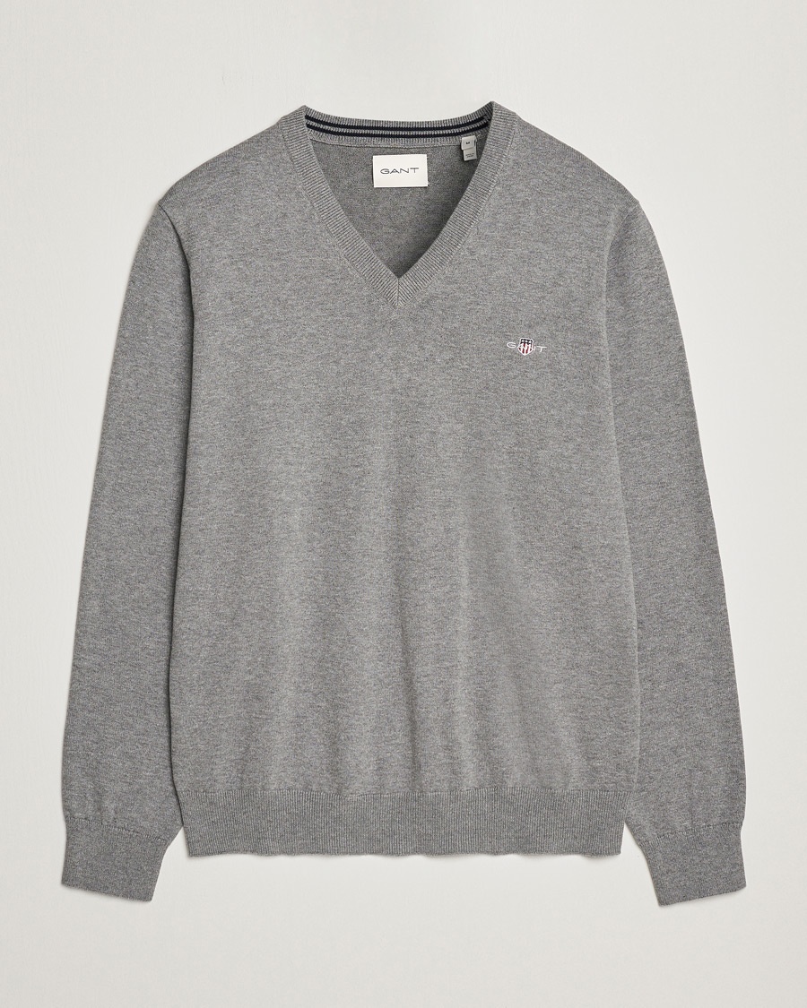 Gant Classic Cotton V-Neck Dark Grey Melange – Grijs
