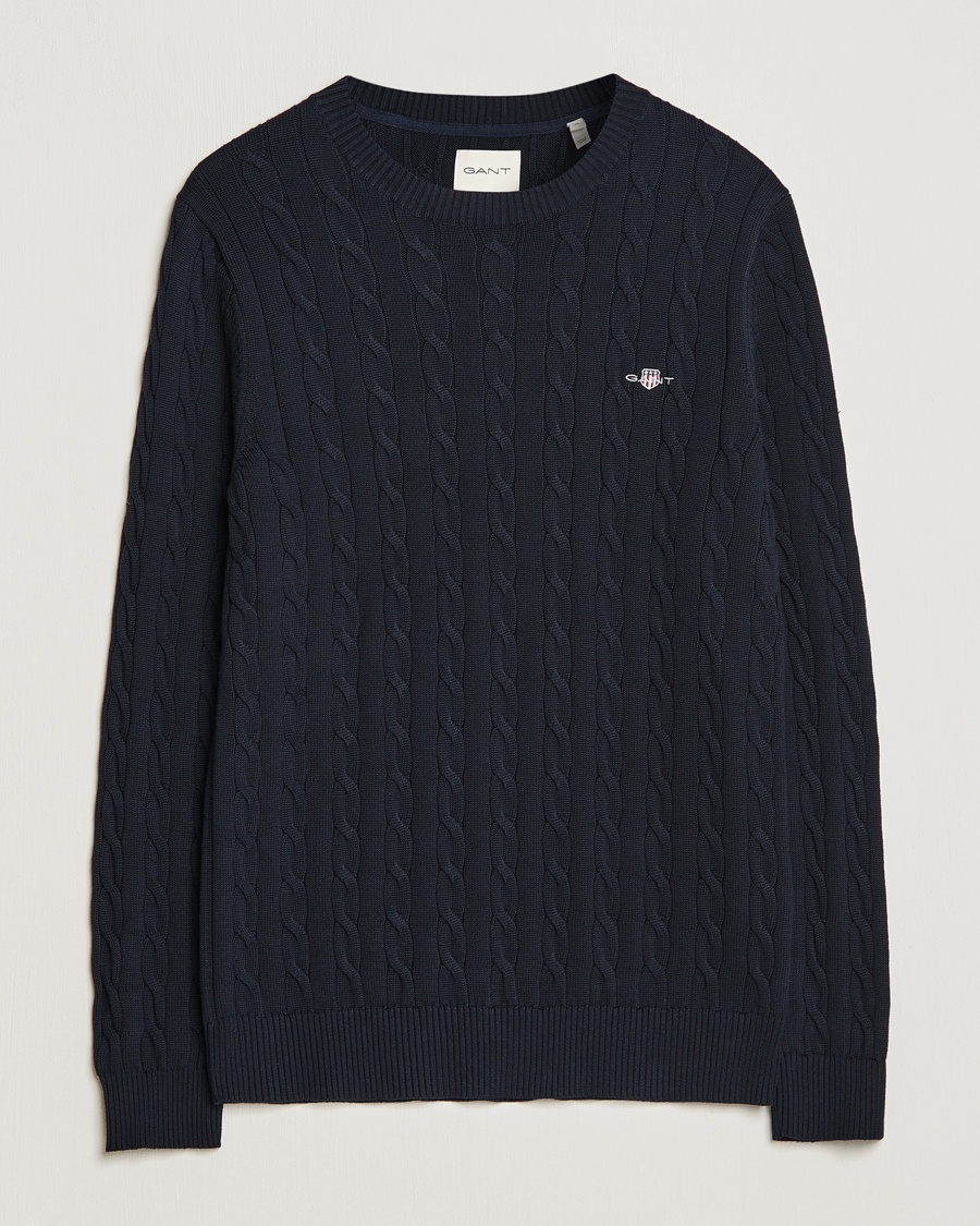 Gant Cotton Cable Crew Neck Evening Blue – Blauw