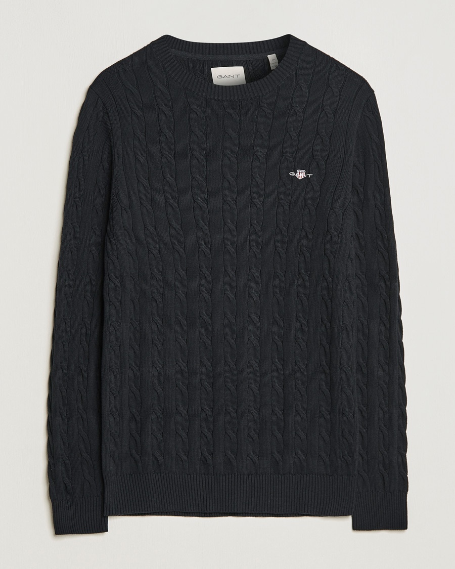 Gant Cotton Cable Crew Neck Black – Zwart