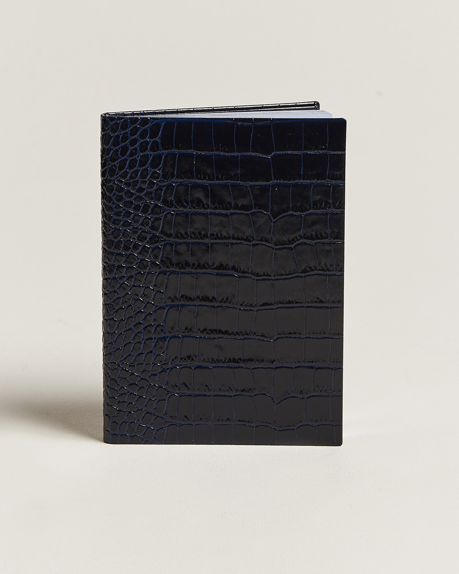 Smythson Mara Leather Notebook Navy – Blauw