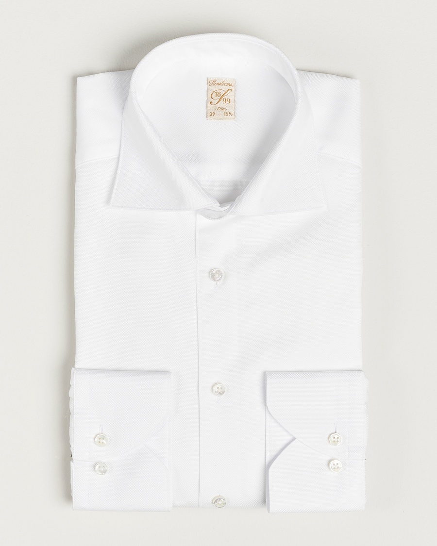 Stenströms 1899 Slim Cotton Royal Oxford Shirt White – Wit