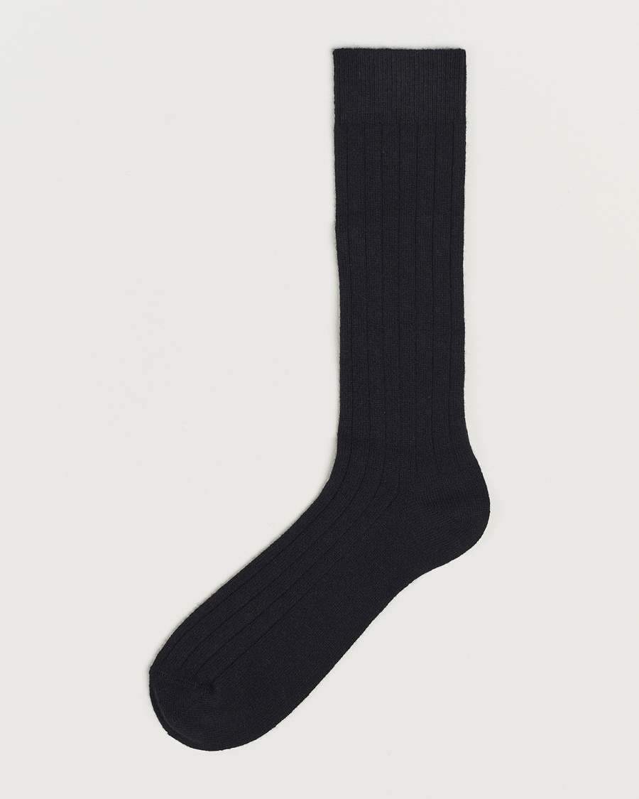 Bresciani Wool/Cashmere Ribbed Socks Black – Zwart