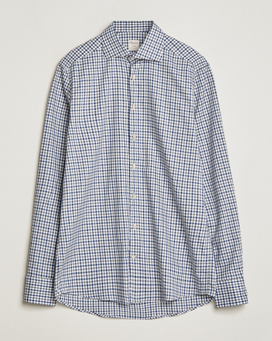 Heren |  | Stenströms | Slimline Small Checked Flannel Shirt Blue/Grey