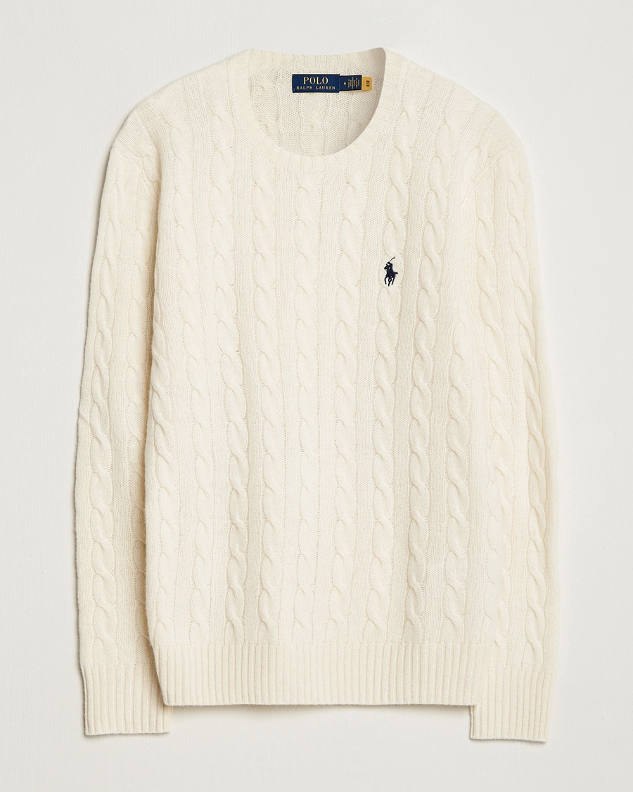 Polo Ralph Lauren Wool/Cashmere Cable Crew Neck Andover Cream – Wit