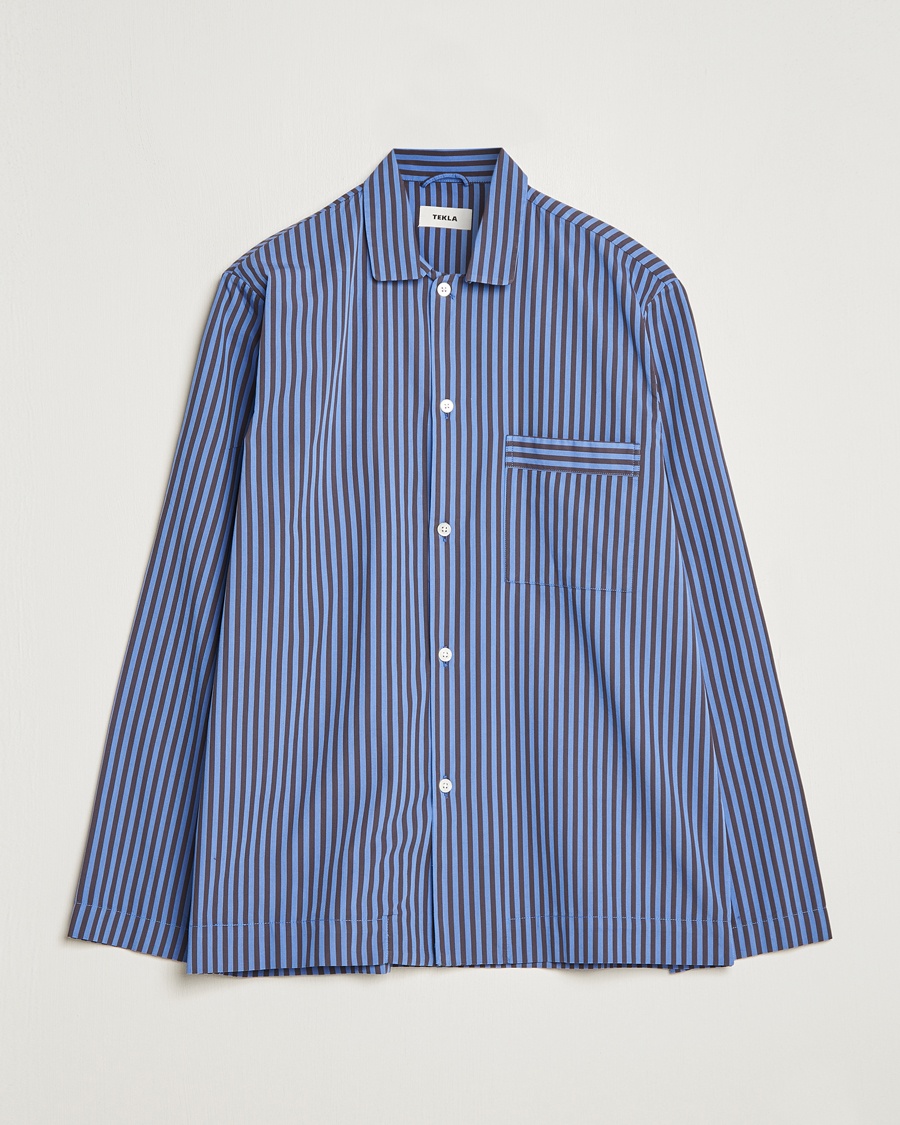 Tekla Poplin Pyjama Shirt Verneuil Stripes – Blauw