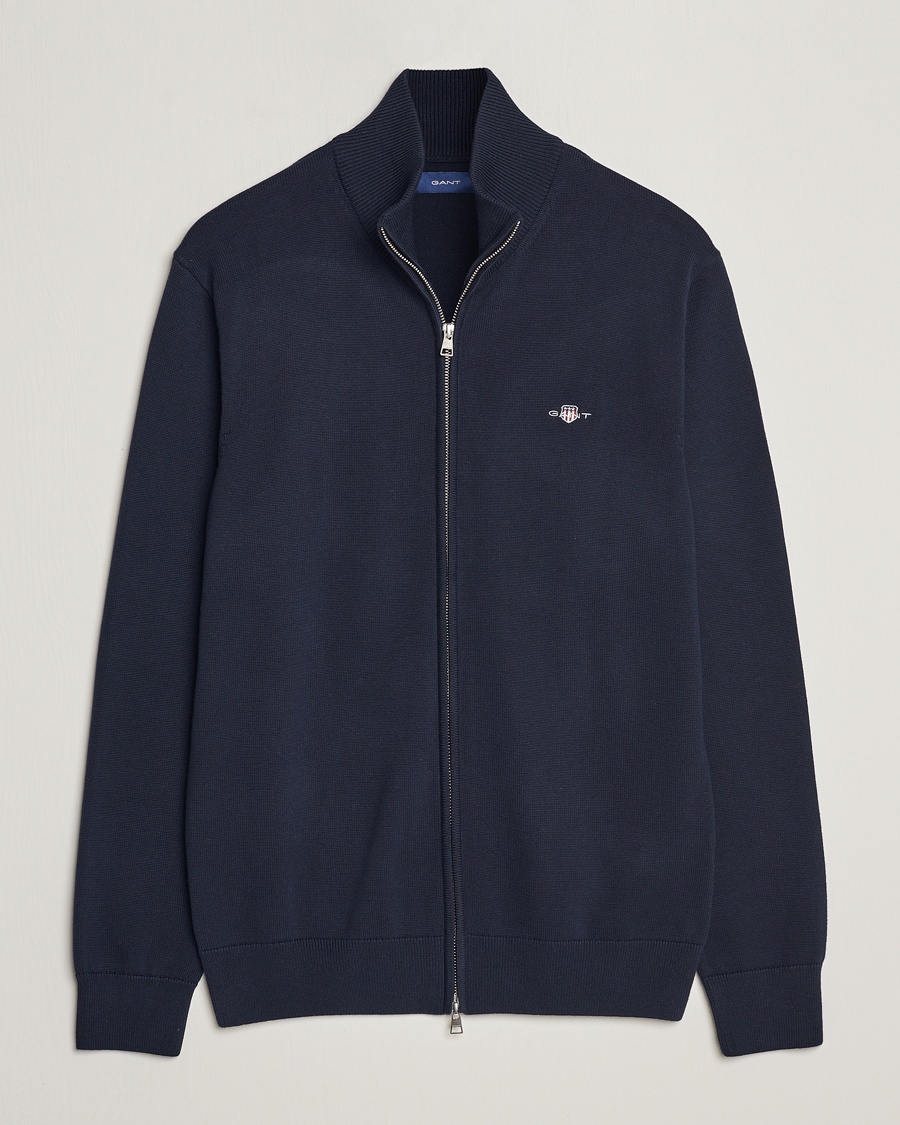 Gant Cotton Full Zip Cardigan Evening Blue – Blauw