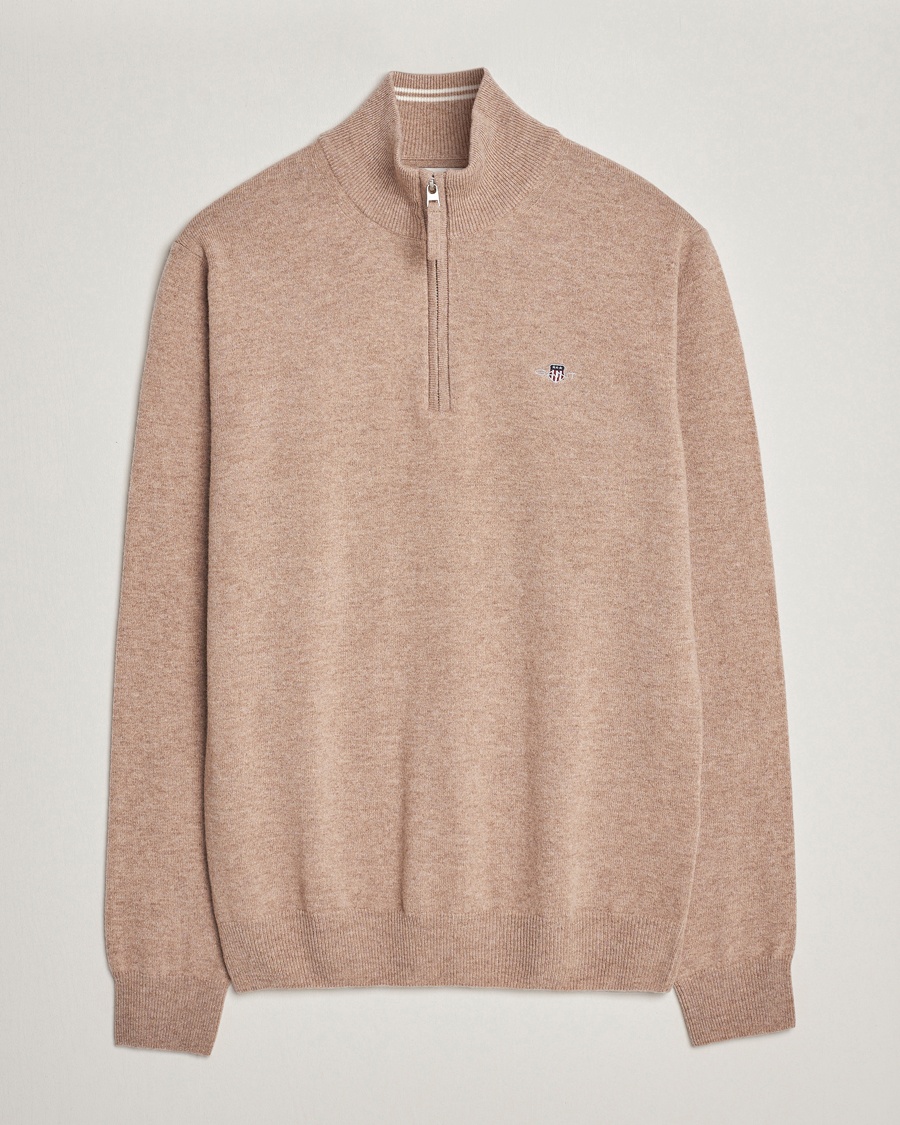 Heren | Sale | GANT | Lamsbwool Half Zip Dark Sand