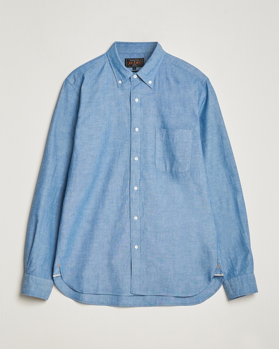 BEAMS PLUS Chambray Button Down Shirt Blue – Blauw