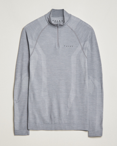 Heren | Thermisch Ondergoed | Falke Sport | Falke Long Sleeve Wool Tech half Zip Shirt Grey Heather