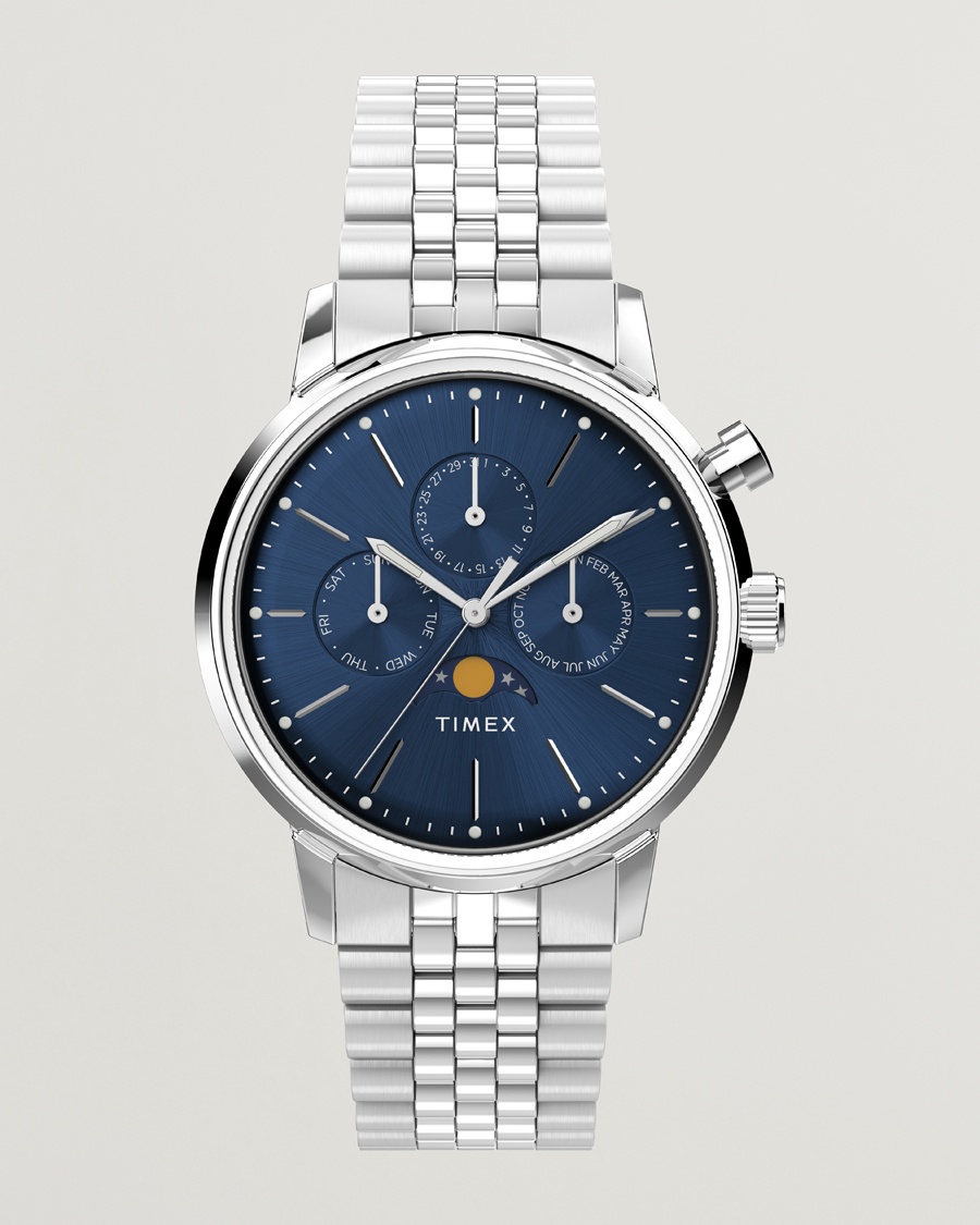 Timex Marlin Moon Phase Quartz Steel 40mm Blue Dial – Blauw