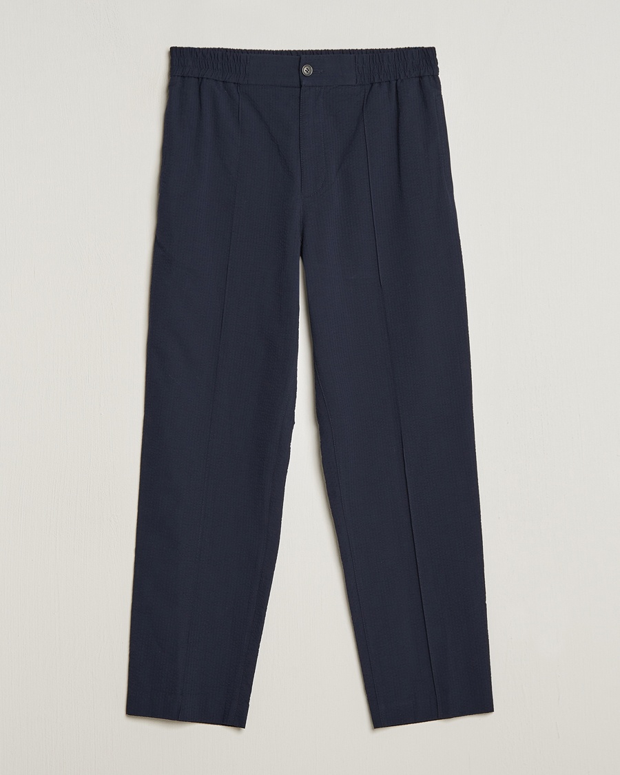 A.P.C. Joaquin Seersucker Drawstring Trousers Dark Navy – Blauw