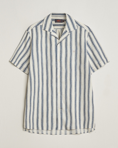 Heren | Overhemden | Morris | Printed Short Sleeve Shirt Navy/Beige