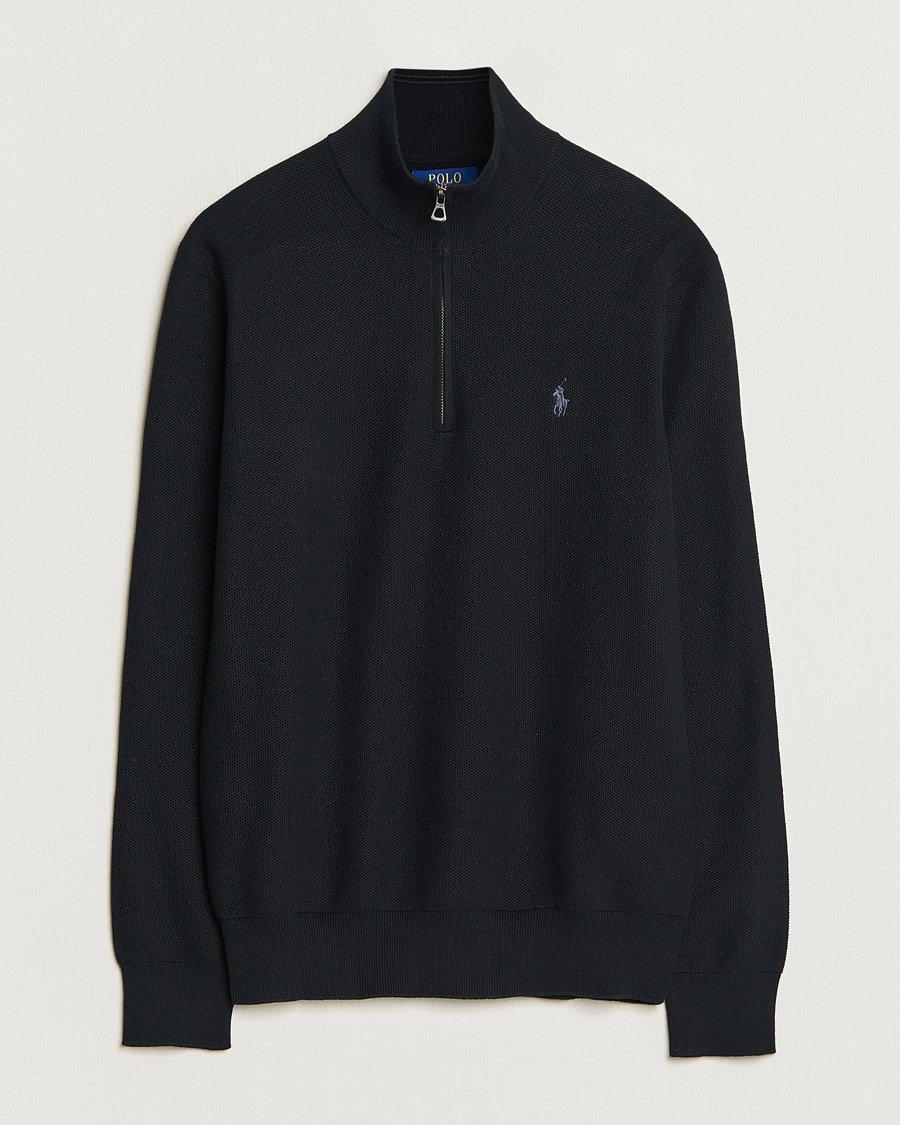 Polo Ralph Lauren Textured Half Zip Polo Black – Zwart